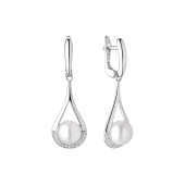 Cercei perle naturale albe de argint cu pietre si tortita DiAmanti SK20484EL-W-G